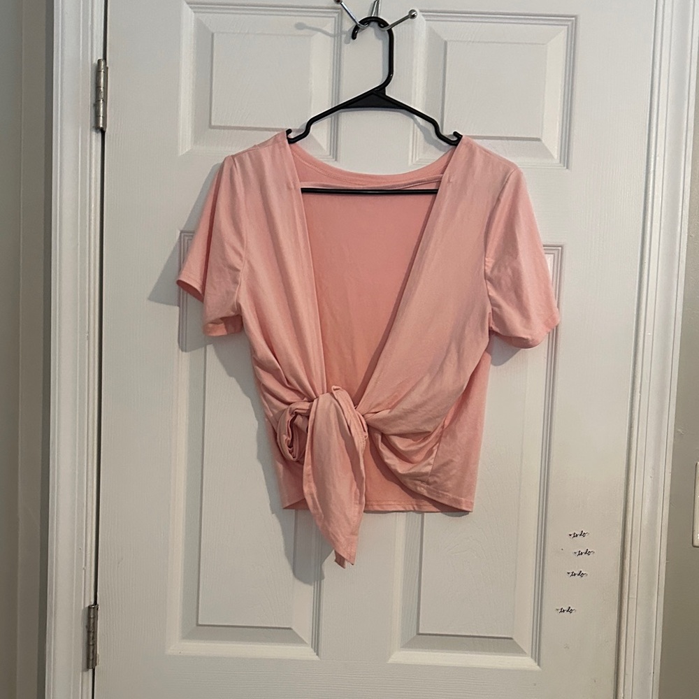 SHEIN Pink Tie-Front Crop Top